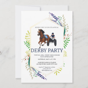 Watercolor Floral Harness Racing Derby Party Invit Invitation