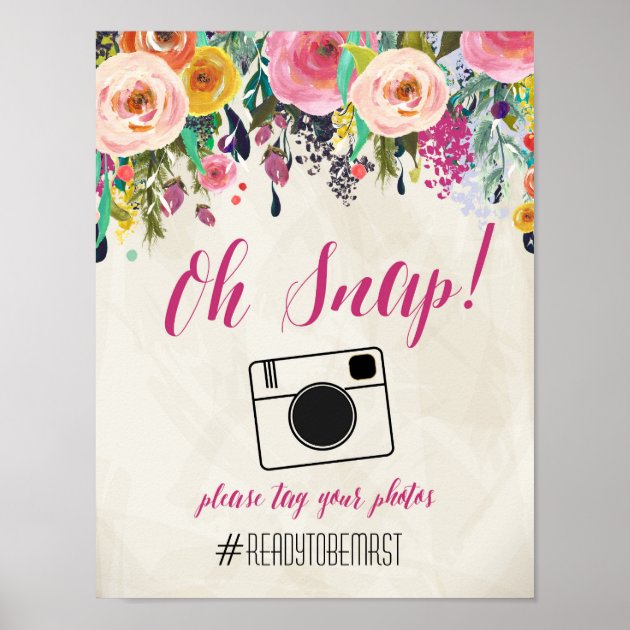 Watercolor Floral Hashtag Wedding Sign Poster