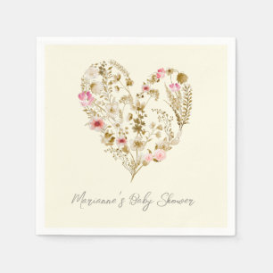 Watercolor Floral Heart Baby In Bloom Baby Shower Napkins