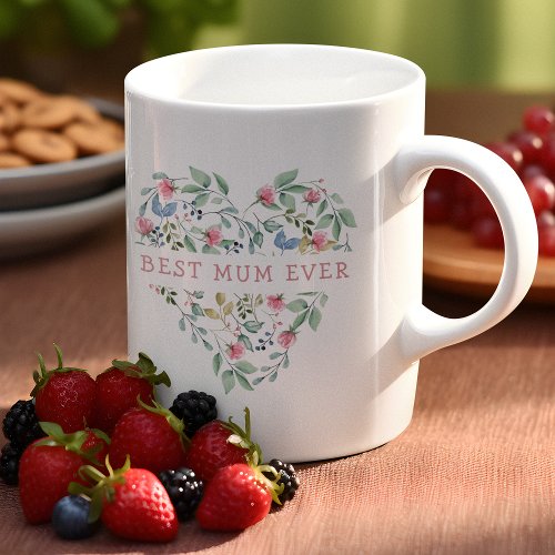 Watercolor Floral Heart Best Mum Ever Coffee Mug