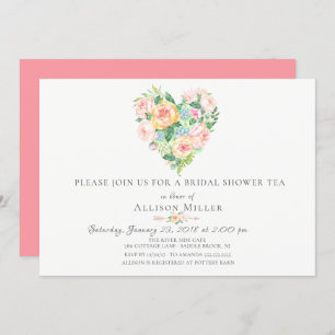 Watercolor Floral Heart Bridal Shower Invitation