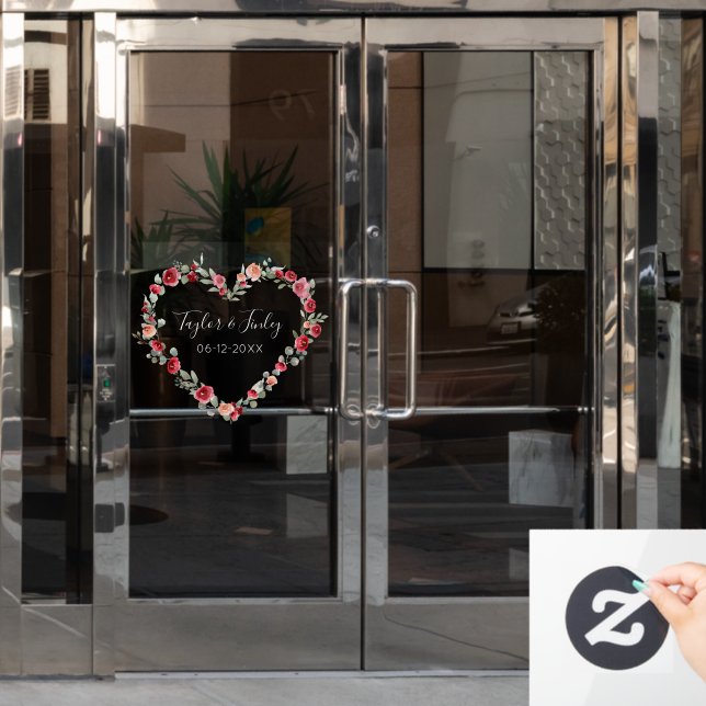 Watercolor Floral Heart Elegant Custom Wedding Window Cling (Office Door)