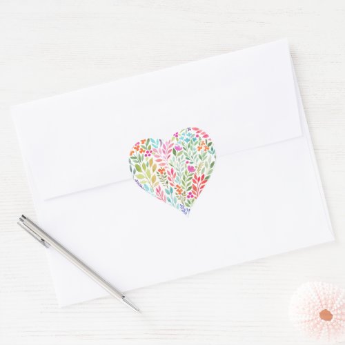 Watercolor Floral Heart Heart Sticker