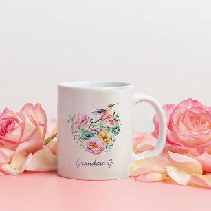 Watercolor Floral Heart Hummingbird Grandma Gift 2 Two-Tone Coffee Mug