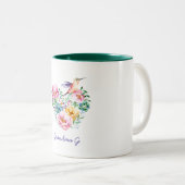 Watercolor Floral Heart Hummingbird Grandma Gift Two-Tone Coffee Mug (Front Right)