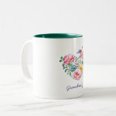Watercolor Floral Heart Hummingbird Grandma Gift Two-Tone Coffee Mug (Front Left)