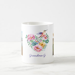 Watercolor Floral Heart Hummingbird Photo Gift Coffee Mug