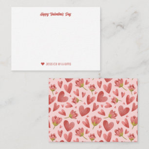 Watercolor Floral Heart Pattern Valentine's Day Note Card