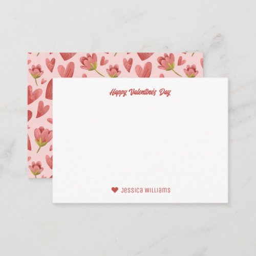 Watercolor Floral Heart Pattern Valentines Day Note Card