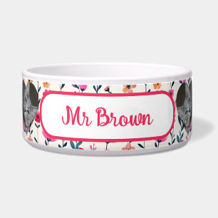 Watercolor Floral Heart-Shaped Photo Pet Bowl
