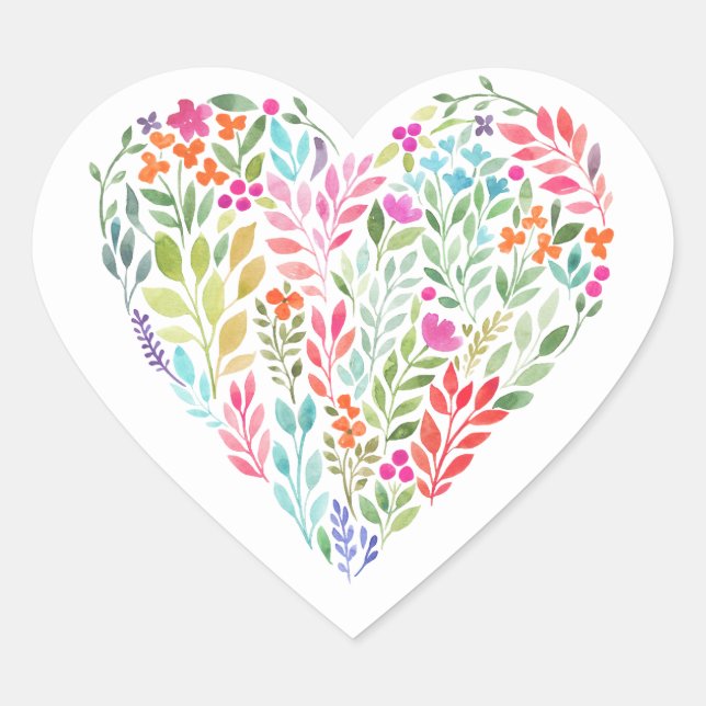 watercolor floral heart sticker (Front)