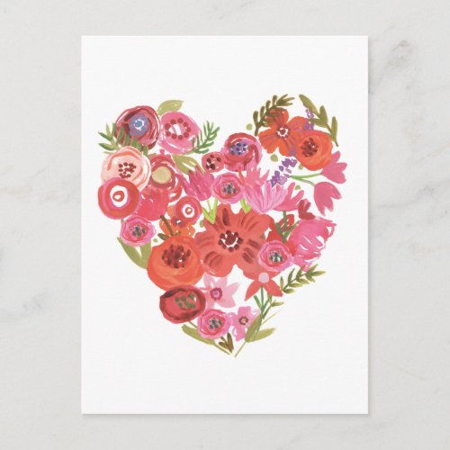 Watercolor Floral Heart  Valentine Chic II Holiday Postcard