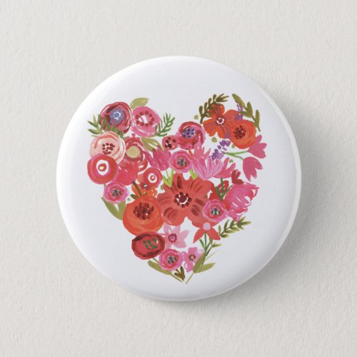 Watercolor Floral Heart  Valentine Chic II Pinback Button
