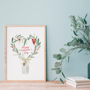 Watercolor Floral Heart Valentine Poster