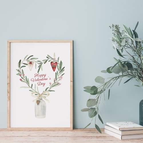 Watercolor Floral Heart Valentine Poster
