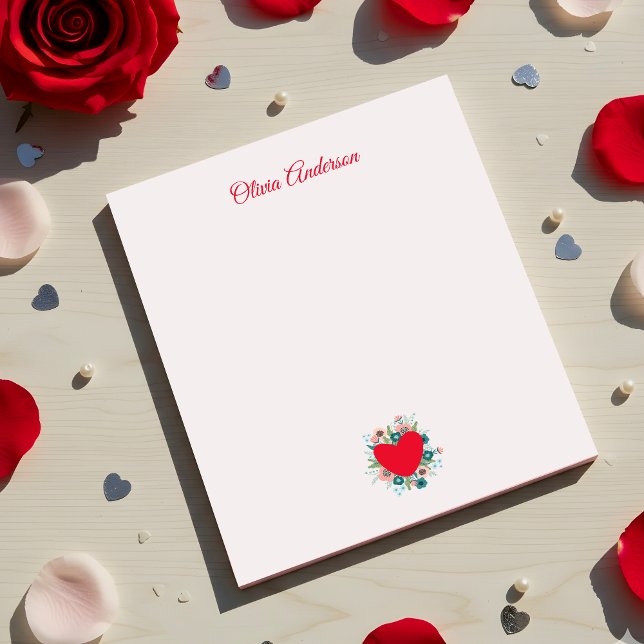 Watercolor Floral Heart Valentines Day Custom Name Notepad (Creator Uploaded)