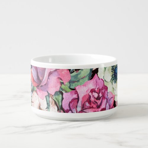 Watercolor floral heart vintage roses bowl