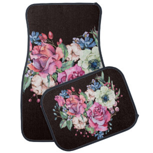 Watercolor floral heart: vintage roses. car floor mat