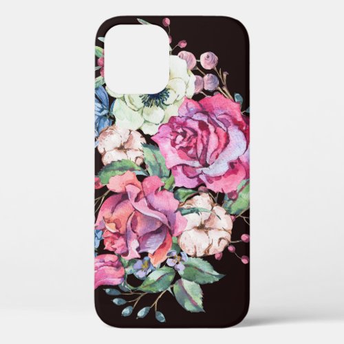 Watercolor floral heart vintage roses iPhone 12 case