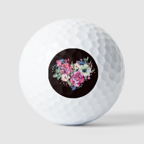 Watercolor floral heart vintage roses golf balls
