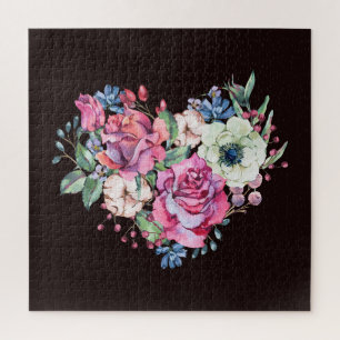 Watercolor floral heart: vintage roses. jigsaw puzzle