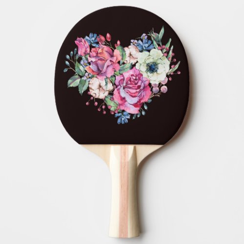 Watercolor floral heart vintage roses ping pong paddle
