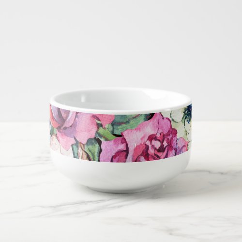 Watercolor floral heart vintage roses soup mug