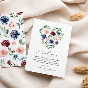 Watercolor Floral Heart Wedding Thank You Card
