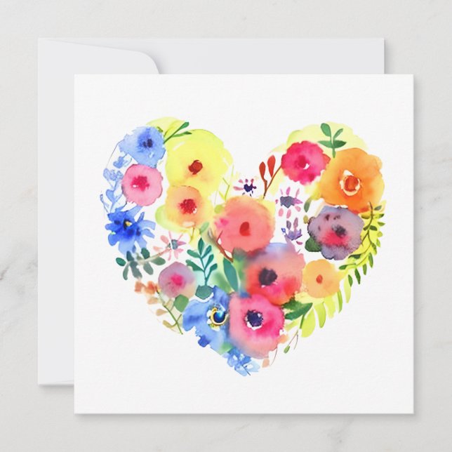 Watercolor Floral Heart Wreath (Front)