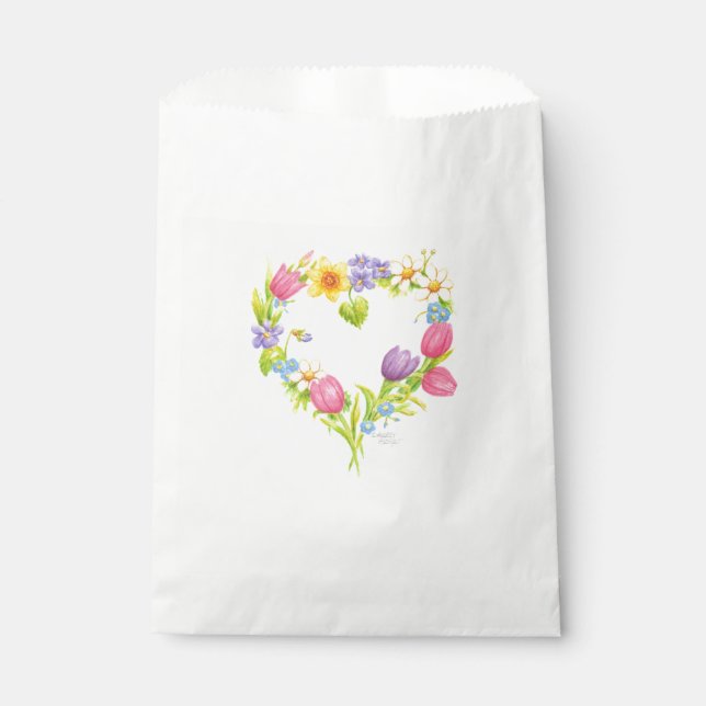 Watercolor Floral Heart Wreath Favor Bags (Front)