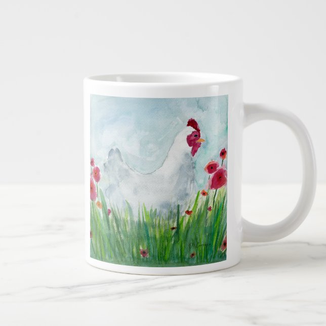 Watercolor Floral Hen Giant Coffee Mug (Right)
