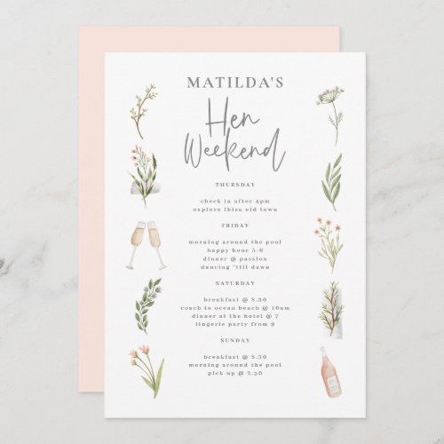 Watercolor floral hen weekend itinerary
