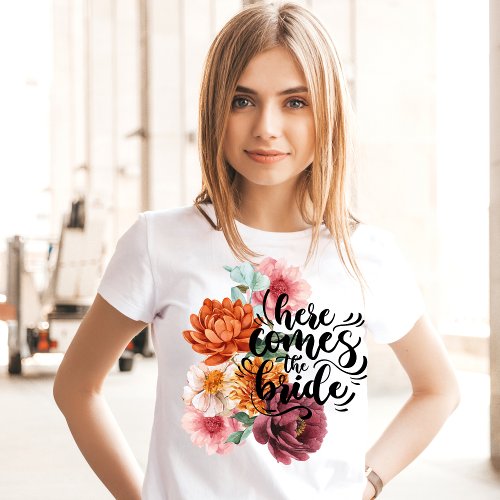 Watercolor floral here comes the bride T_Shirt