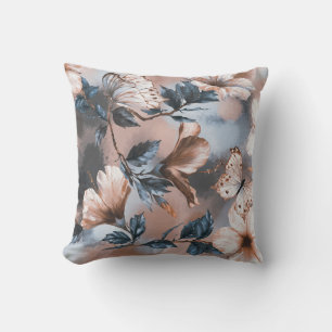 Watercolor floral hibiscus, butterfly pattern. throw pillow