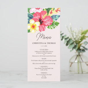 Watercolor Floral Hibiscus Tropical Blush Wedding Menu