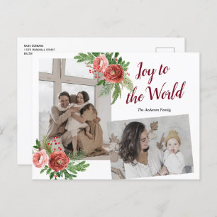 Watercolor Floral Holiday Greeting family photos Postcard