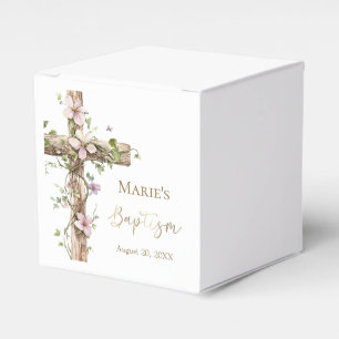 Watercolor Floral Holy Cross Baptism Favor Boxes