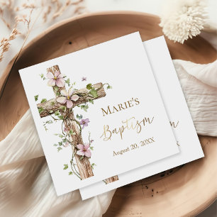 Watercolor Floral Holy Cross Baptism Napkins