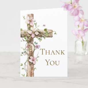 Watercolor Floral Holy Cross Baptism Thank you Card