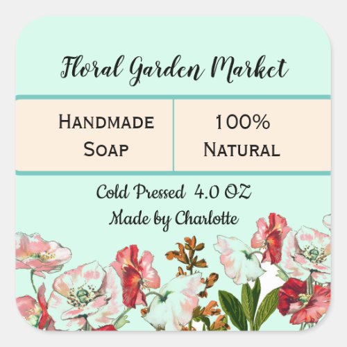 Watercolor Floral Homemade Soap Product Label