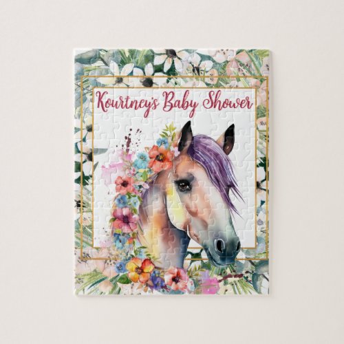 Watercolor Floral Horse Baby Shower  Jigsaw Puzzle