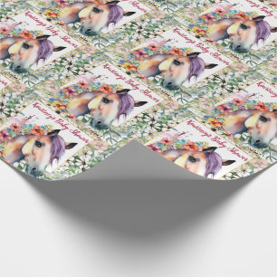 Watercolor Floral Horse Baby Shower Wrapping Paper