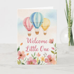 Watercolor Floral Hot Air Balloon Baby Shower Card
