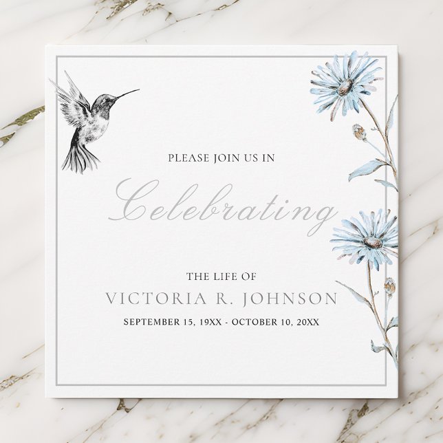 Watercolor Floral Hummingbird Celebration of Life Invitation (Creator Uploaded)