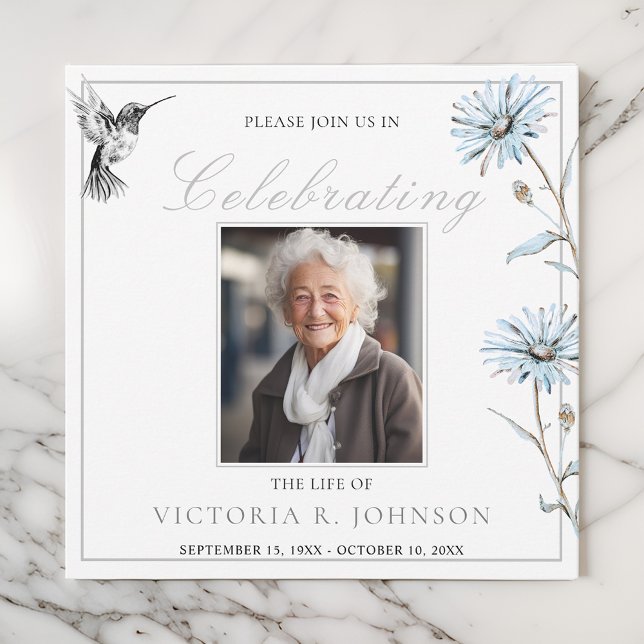 Watercolor Floral Hummingbird Celebration of Life Invitation (Creator Uploaded)