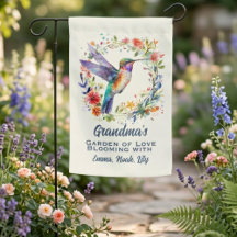 Watercolor Floral Hummingbird Grandma's Garden