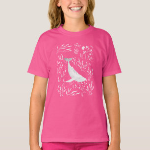 Watercolor Floral Humpback Whale Girl Pink T-Shirt