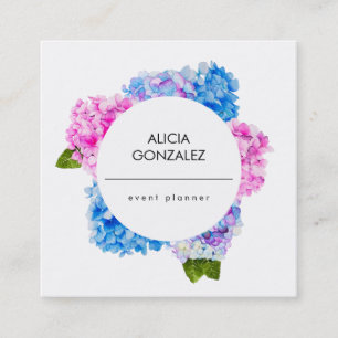 Watercolor Floral Hydrangea Square Business Card