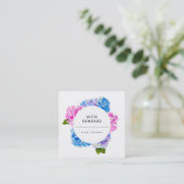 Watercolor Floral Hydrangea Square Business Card (Standing Front)