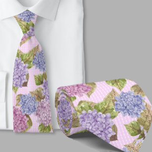 Watercolor Floral Hydrangeas Pink Necktie